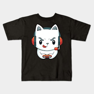 Cute Funny Cat Playing Video Games - Cat Lover Kids T-Shirt